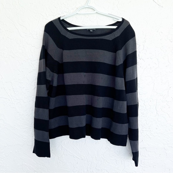 Eileen Fisher Sweaters - Eileen Fisher Gray Black Striped Silk Organic Cotton Box-Top Sweater Size XL